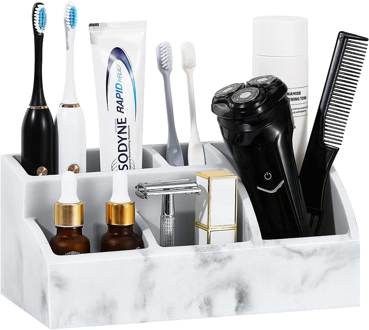 Bathroom Counter Organizer, 5 Slot Toothbrush Holder, Marble Bathroom ...