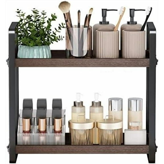 Bathroom Counter Organizer,Bathroom Countertop Organizer,Counter Shelf,Countertop Storage,Organization and Storage,Makeup Shelf,Sink Caddy(Brown 2 Tier)