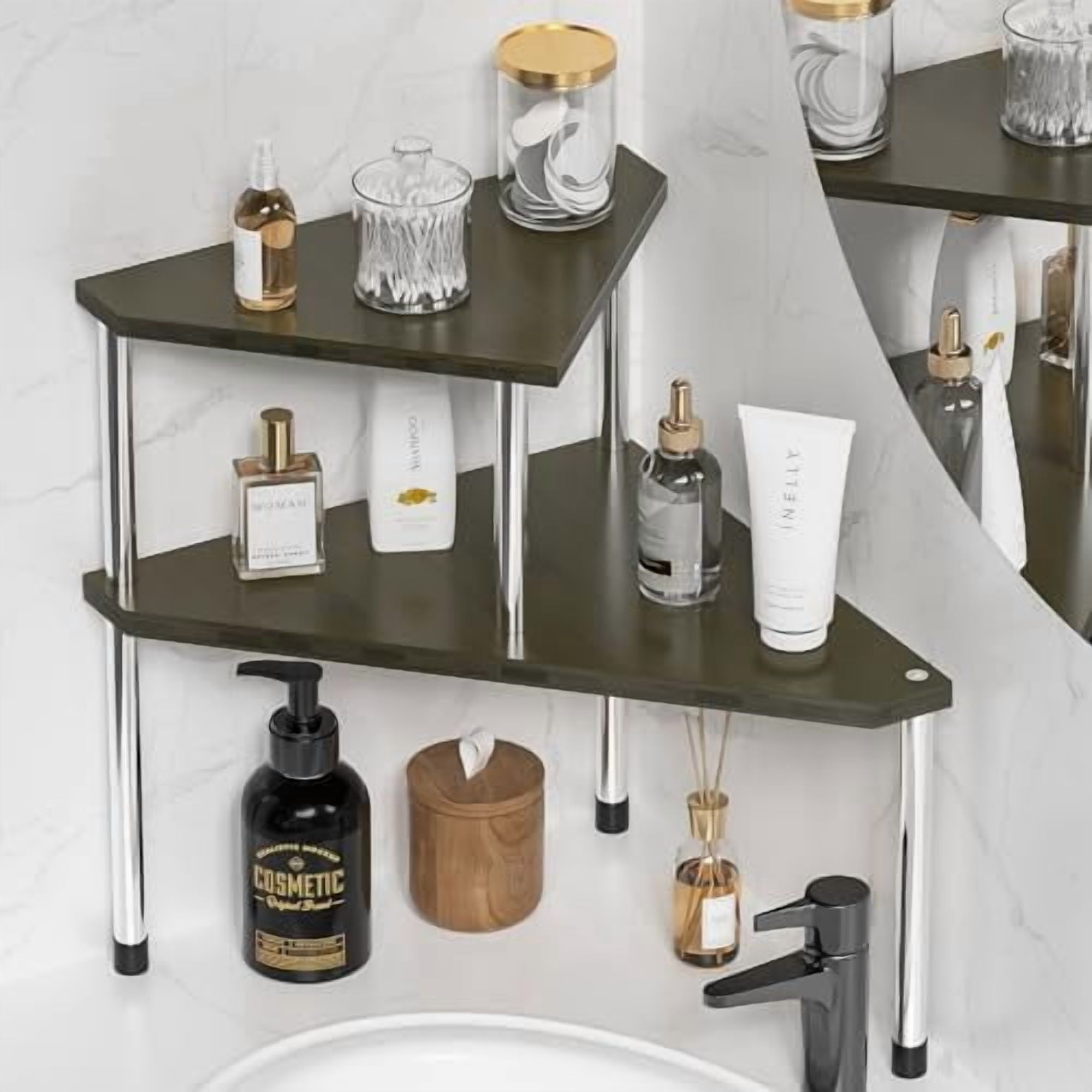 Bathroom Counter Organizer Corner Shelf - 2 Tier Bathroom Organization ...