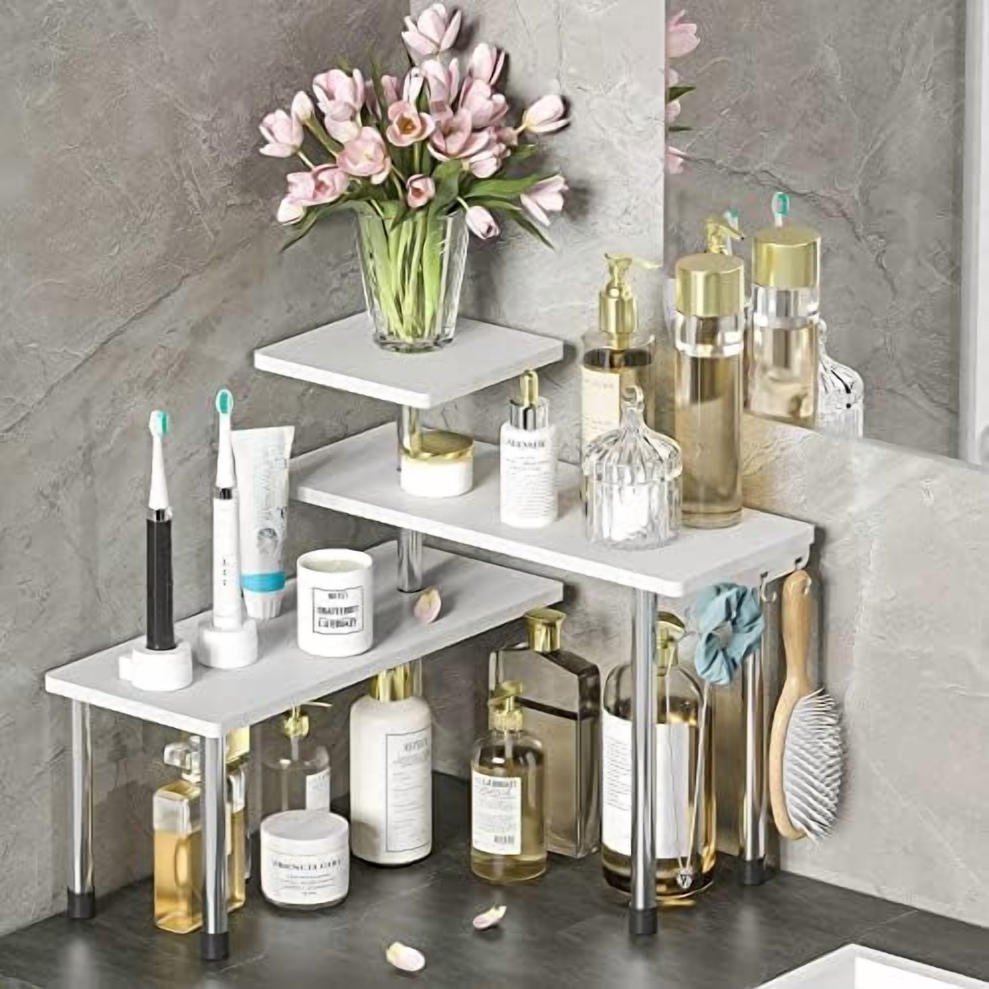 Bathroom Counter Organizer Corner Shelf – Bathroom Organization Bamboo ...