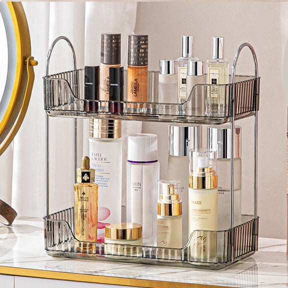 Bathroom Counter Organizer Countertop, Makeup Perfume Shelf Storage, 2 Tier Skincare  Tray for Dresser  - Grey