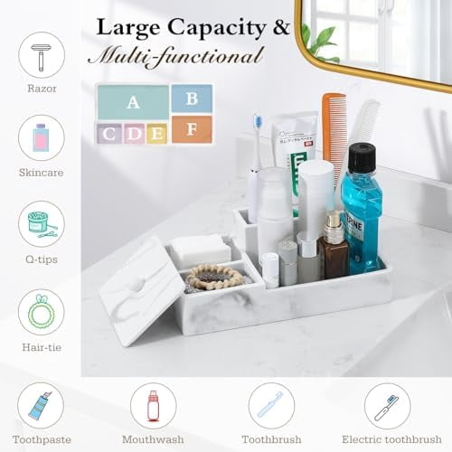 Bathroom Counter Organizer, Marble Toothbrush Holder for Bathroom 6 ...