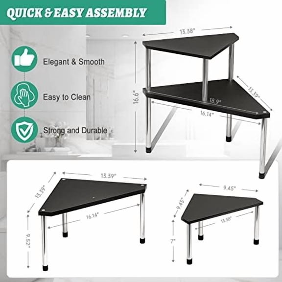 Bathroom Counter Organizer Over Sink for Toiletries, Makeup, Kitchen Countertop Organizer Spice Rack for Salt, 2-Tier Corner Counter Shelf for Coffee Area Storage Dresser Table(Black)