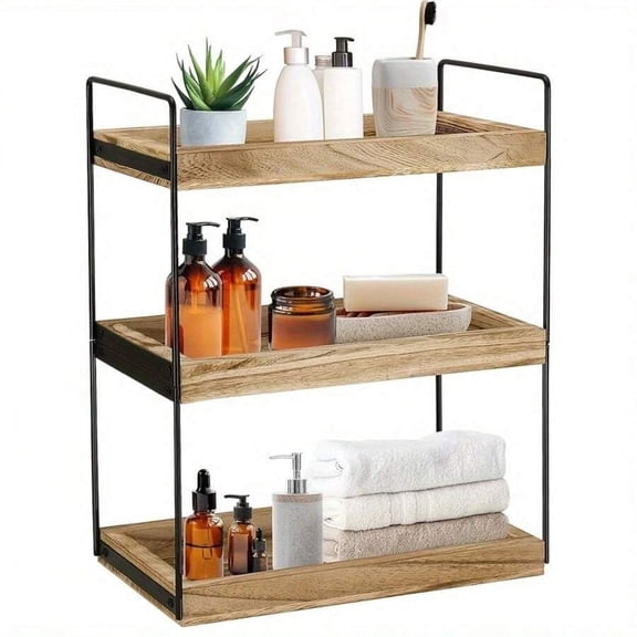 Bathroom Counter Organizer, Wood Bathroom Organizer Countertop Storage Shelf, Bathroom Trays For Counter, Standing Rack Organizer Cosmetic Holder, Kitchen Spice Rack Bathroom Tray