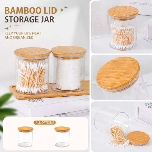 Bathroom Counter Organizers and Storage, Plastic Storage Containers with Lids, Bathroom Jars with Lids Set, Cotton Swab Holder, 2 Pack 3.5X3.5X3.75 Inch Transparent Airtight Jars