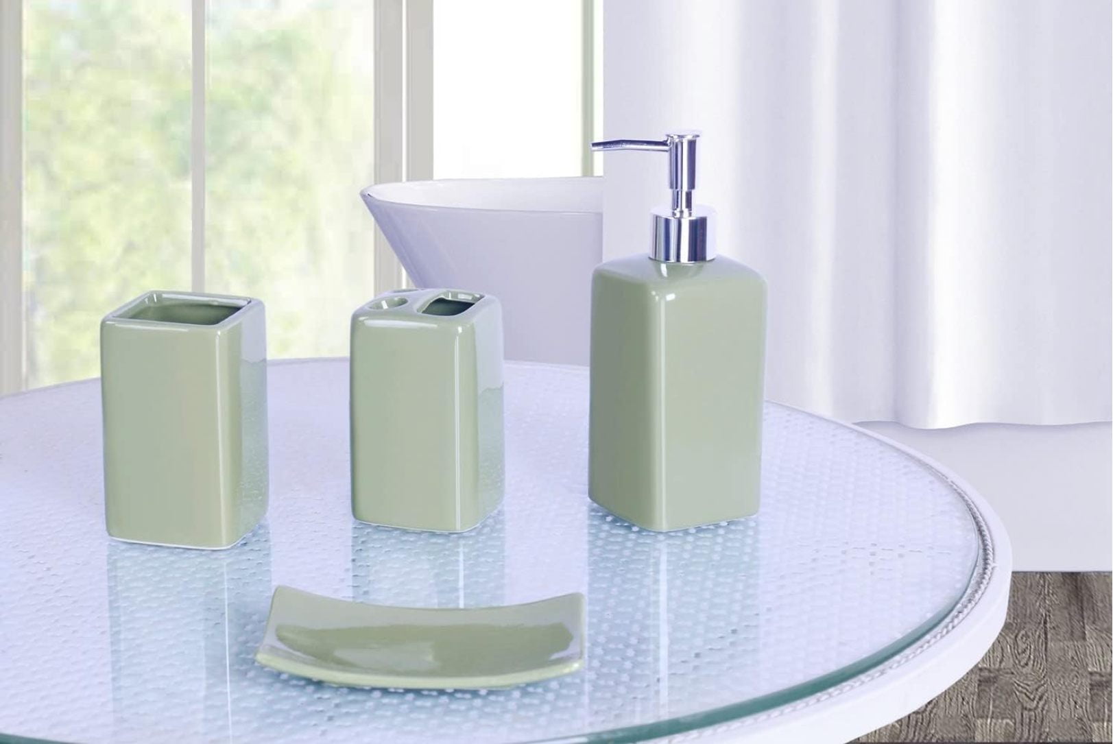 Bathroom Countertop Accesory Set 4 Piece Solid Ceramic (Sage Green ...