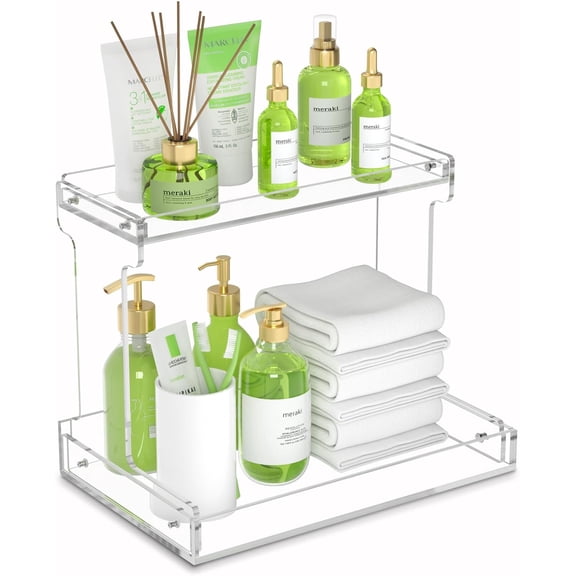 Bathroom Countertop Organizer, 2-Tier Clear Acrylic Counter Storage Shelf for Bathroom Counter Organizer, Clear Makeup Storage Vanity Trays for Cabinet, Kitchen Spice Rack