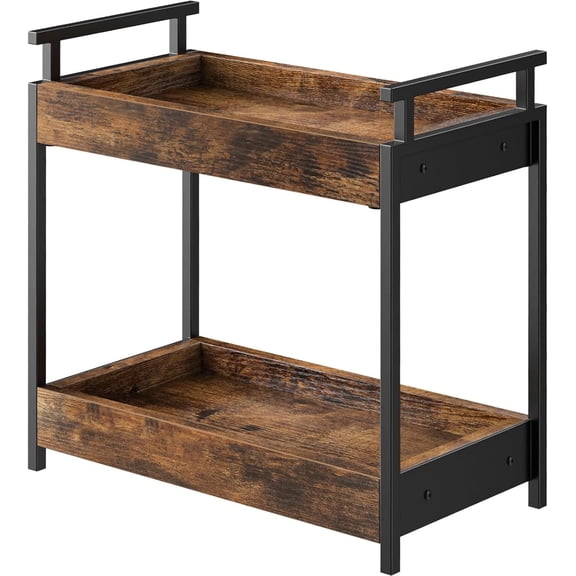 Bathroom Countertop Organizer, 2 Tier Counter Organizers and Storage for Bathroom Sink Dresser, Wooden Standing Vanity Shelf Tray for Makeup Perfume Skincare, Rustic Brown