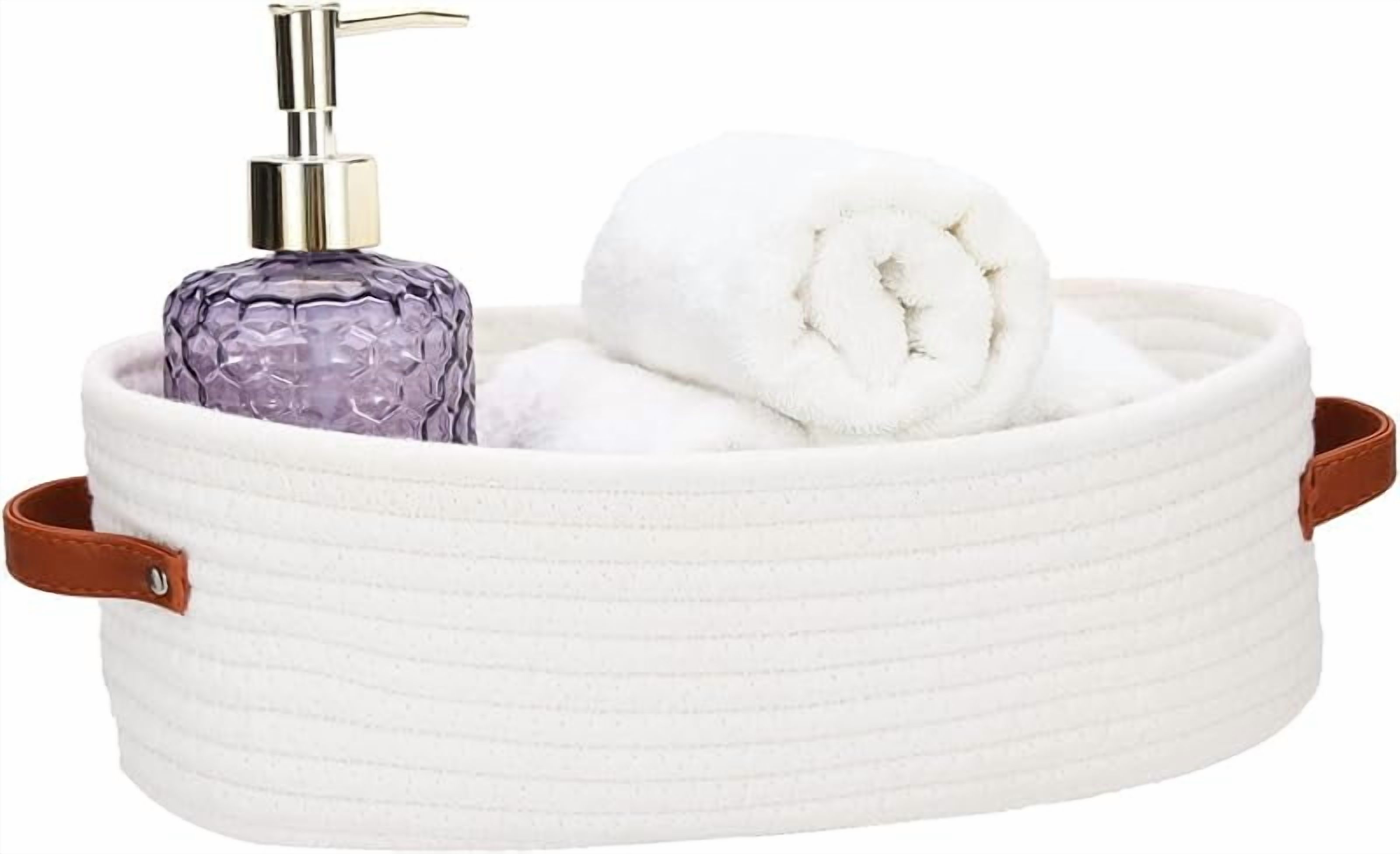 Bathroom Countertop Organizer Basket, Cotton Rope Woven Storage Basket ...