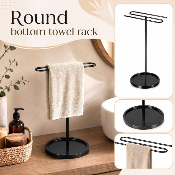 Countertop Bathroom Storage, Towel Rack for Bathroom, Hand Towel Rack, Hand Towel Holder Freestanding, S-Shaped Round Base 2 Tier Wrought Iron Freestanding Towel Rod, 14X11X7 in
