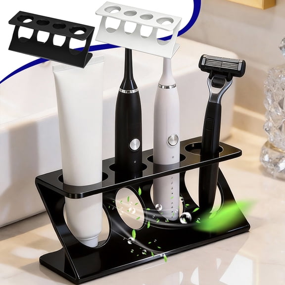 Bathroom Countertop Storage Rack Organizer - Washbasin Toiletry Holder for Toothbrush, Razor, Toothpaste - Non-drilling, Waterproof, Quick-drain Design