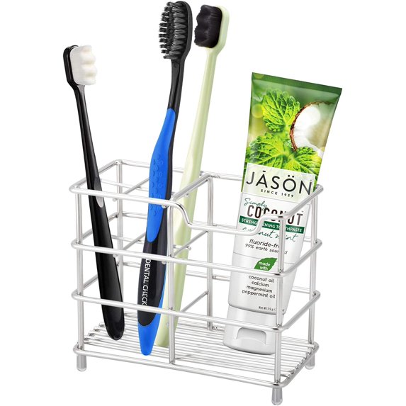 304 Stainless Steel Bathroom Toothbrush Holder Toothpaste Holder Stand Bathroom Accessories Organizer (Black, Small)