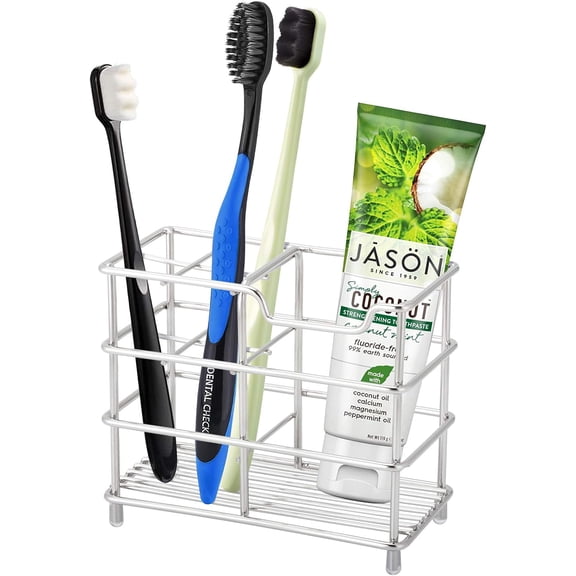 304 Stainless Steel Bathroom Toothbrush Holder Toothpaste Holder Stand Bathroom Accessories Organizer (Black, Small)