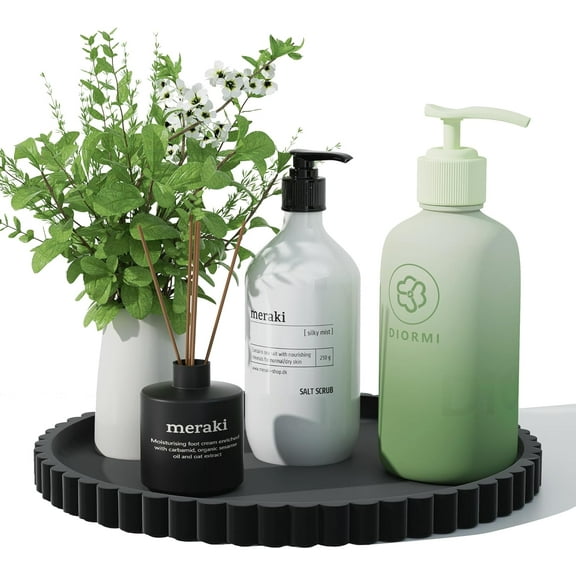 Bathroom Countertop and Vanity Tray-10 Inch Round Silicone Bathroom Tray,Modern Bathroom Decor，Coffee Table Decor，Decorative Tray for Candle，Perfume, Plants (Grey)