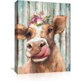 thumbnail image 1 of Bathroom Cow Wall Decor Farmhouse Canvas Wall Art Vintage Paintings Pictures for Bedroom Rustic Wall Decor Modern Brown Framed Artwork Country Decor for Kitchen Office Home Wall Decoration Size 12x15, 1 of 6