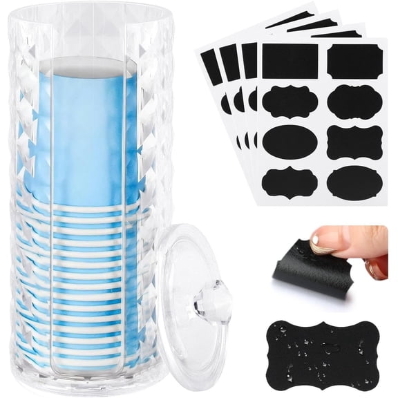 Bathroom Cup Dispenser, Makeup Cotton Pad Holder Organizer for 3oz Disposable Paper Cups with 4 Stickers Mouthwash Cu-p Holder Bathroom Paper Cu-p Rinse Organizer with Lid(Color:White)