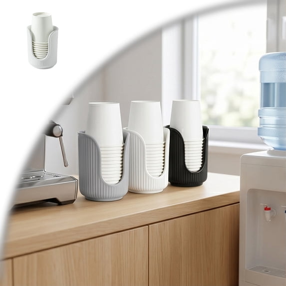 Bathroom Cup Dispenser with Vertical Stripes - Disposable Mouthwash Cup Holder for Rinsing Cups on Bathroom Vanity Countertops