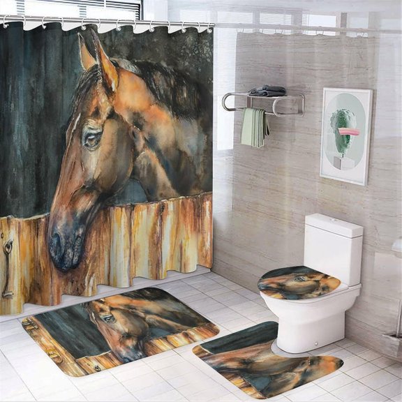 Bathroom Curtain and Rug Set, Marble Pattern Printed on Bathroom Shower Curtain Sets with Rugs, Great for Master Bath Beach House Modern Home, 72 x 72 inches