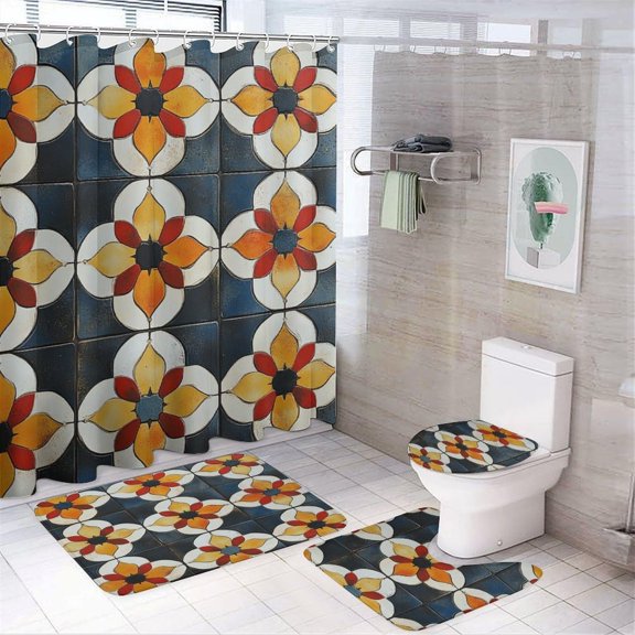 Bathroom Curtain and Rug Set, Modern Luxury Marble and Gold Accents Pattern Printed on Bathroom Shower Curtain Sets with Rugs, Great for Master Bath Beach House Modern Home, 72 x 72 inches