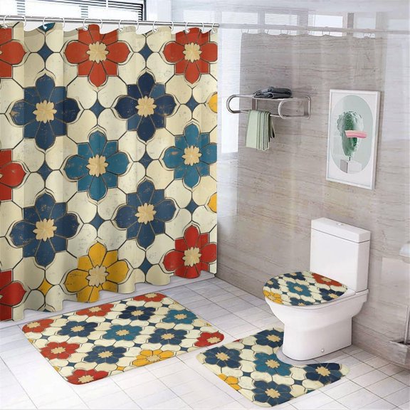 Bathroom Curtain and Rug Set, Modern Luxury Marble and Gold Accents Pattern Printed on Bathroom Shower Curtain Sets with Rugs, Great for Master Bath Beach House Modern Home, 72 x 72 inches