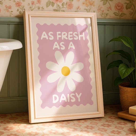 Bathroom Daisy Wall Art Print, Unframed Paper Poster 8x10in