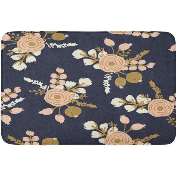 Bathroom Decor 20x32 in Bath Mat Watercolor Gold Rosa Blush Noisette Modern Rose Floral Pattern Cozy Bath Rug with Non Slip Backing
