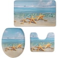 thumbnail image 1 of Bathroom Decor Accessories Rugs Set 3 Pieces, Summer Beach Starfish Print Non Slip Flannel Mat, Contour Mat, Toilet Lid Cover, 1 of 6