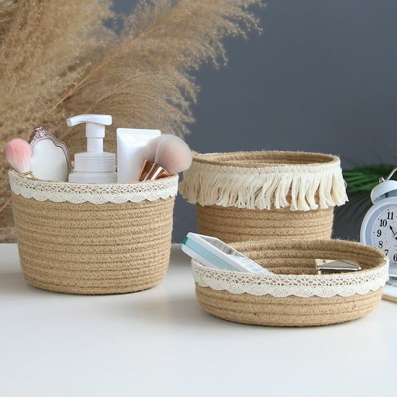 Bathroom Decor Basket, Cotton Woven Decorative Boxes for Countertop Organizing, Small Baskets Storage for Toilet Paper, Cosmetic Perfume and Personal Items,1PC