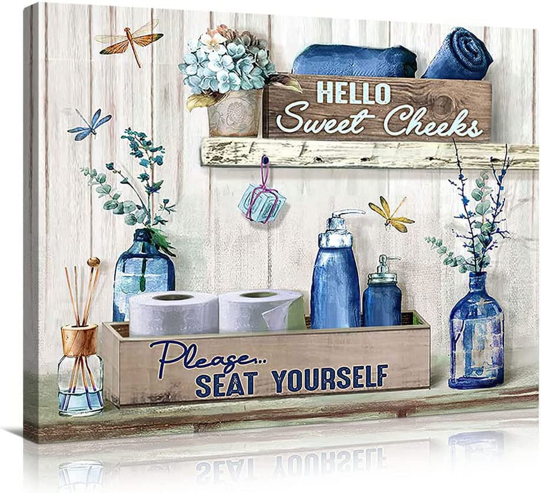 Bathroom Decor Canvas Wall Art Blue Bathroom Decor Farmhouse Wall Art