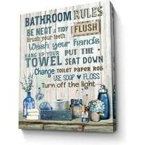 Bathroom Decor Canvas Wall Art Rustic Bathroom Rules Sign Picture Navy Blue Bathroom Wall Decor Painting Framed Modern Artwork for Bathroom Toilet LaundryRoom Decor 12x16 inch