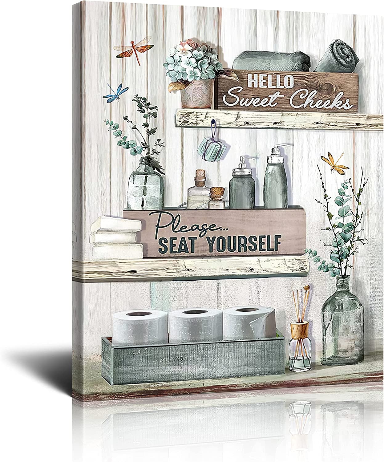 Rustic Grey Wood Bathroom Sign Canvas Art 12" x 16"