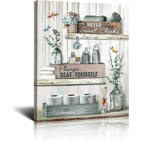 Bathroom Decor Canvas Wall Art Rustic Bathroom Sign Please Seat Yourself Print Paintings Navy Blue Bathroom Pictures Modern Home Artwork Decor For Bathroom Framed Ready To Hang 12x16 Inch