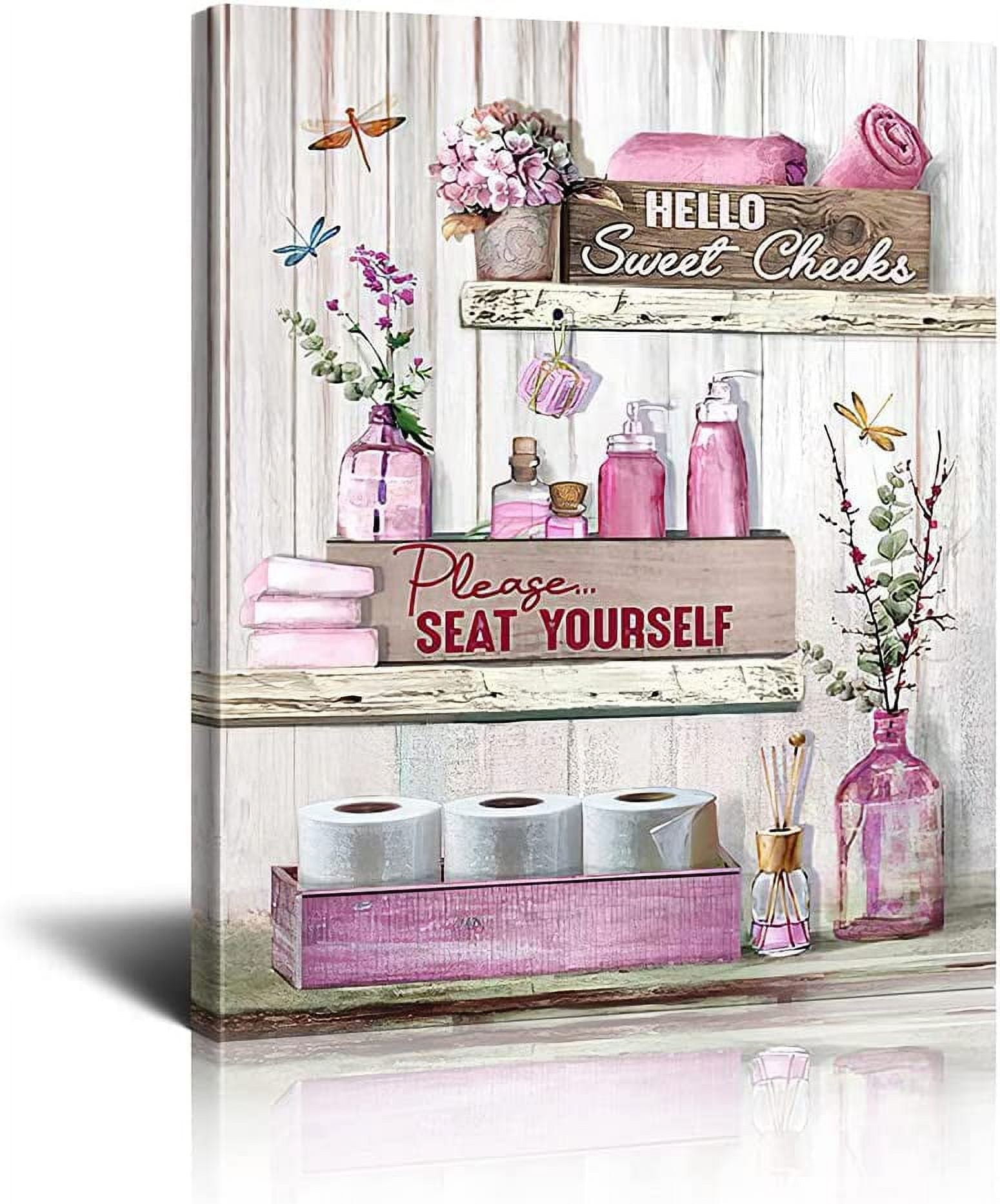 Bathroom Decor Canvas Wall Art Rustic Bathroom Sign Please Seat Yourself Print Paintings Pink Bathroom Pictures Modern Home Artwork Decor For Bathroom Framed Ready To Hang 12x16 Inch - Walmart.com