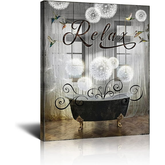 Bathroom Decor Canvas Wall Art Rustic Bathroom Sign Relax Print Paintings Vintage Bathtube Bathroom Art Wall Decor Dandelion Pictures Modern Home Artwork Decor For Bathroom Framed 12x16 Inch