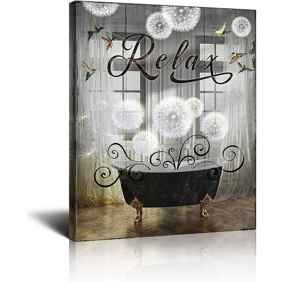 Bathroom Decor Canvas Wall Art Rustic Bathroom Sign Relax Print Paintings Vintage Bathtube Bathroom Art Wall Decor Dandelion Pictures Modern Home Artwork Decor For Bathroom Framed 12x16 Inch