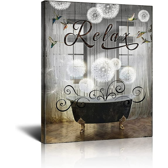 Bathroom Decor Canvas Wall Art Rustic Bathroom Sign Relax Print Paintings Vintage Bathtube Bathroom Art Wall Decor Dandelion Pictures Modern Home Artwork Decor For Bathroom Framed 12x16 Inch