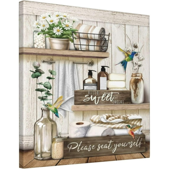 Bathroom Decor Canvas Wall Art Rustic Bathroom Sign Please Take Your Seat Print Painted Brown Bathroom Picture Modern Home Art Decor Bathroom Framed Ready To Hang 16x16 Inch