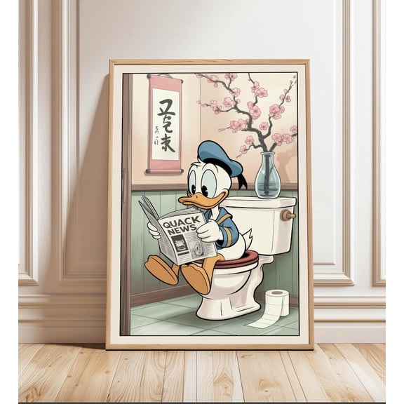 Bathroom Decor Donald Duck Poster: Funny Cartoon Toilet Art Print 12x18 UNFRAMED