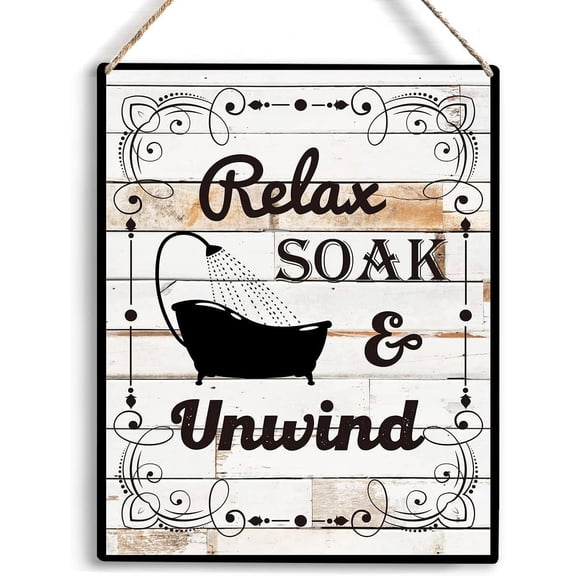 Bathroom Decor Farmhouse Bathroom Wall Decor Relax Soak Unwind Wooden Hanging Sign Farmhouse Rustic Bathroom Decor Gifts for Men Women Friend Guest Bathroom Sign 8x10 Inch