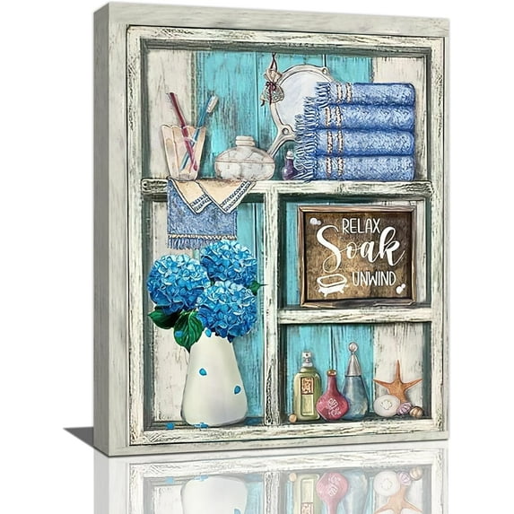 Bathroom Decor Flower Wall Art Bathroom Pictures Wall Decor Relax Soak Unwind Bathroom Sign Canvas Painting Prints Artwork Home Decorations Framed for Bedroom 12inx16in
