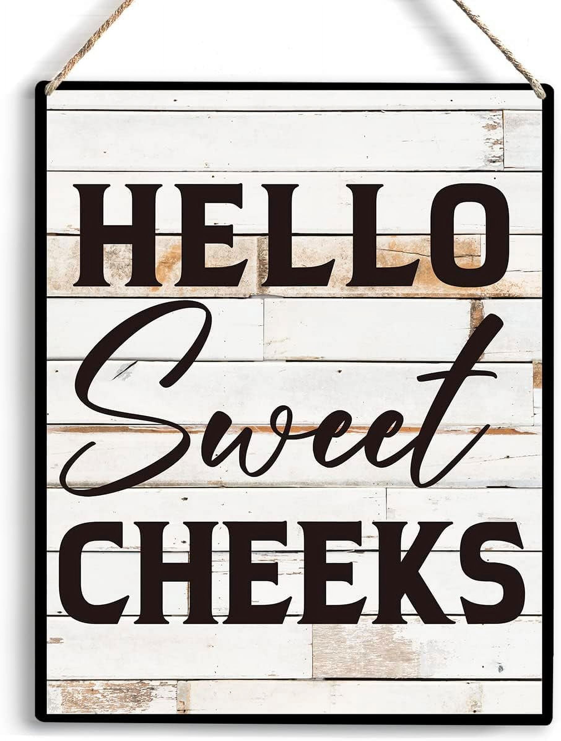 "Hello Sweet Cheeks" Funny Rustic Bathroom Sign - 12x16" Wood Framed Farmhouse Wall Decor