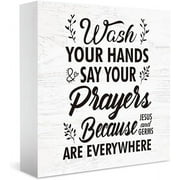 Bathroom Decor For Shelves Wash Your Hands Wood Box Sign Bathroom Accessories Decor Bathroom Toilet Wall Shelf Counter Restroom Home Decor Gift For Women Men 5x5 Inch