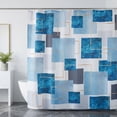 thumbnail image 1 of BSHAPPLUS® Modern Luxury Geometric Marble Shower Curtain, 72" x 72" Blue and Gold Abstract Square Shower Curtain, Waterproof Fabric with 12 Hooks, Contemporary Minimalist Bathroom Decor, 1 of 8