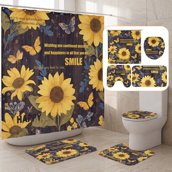 BSHAPPLUS Shower Curtain Set Sunflower Bathroom Sets with Shower Curtain and Rugs Waterproof Shower Curtain 12 Hooks for Bathroom 71 x 71 inches