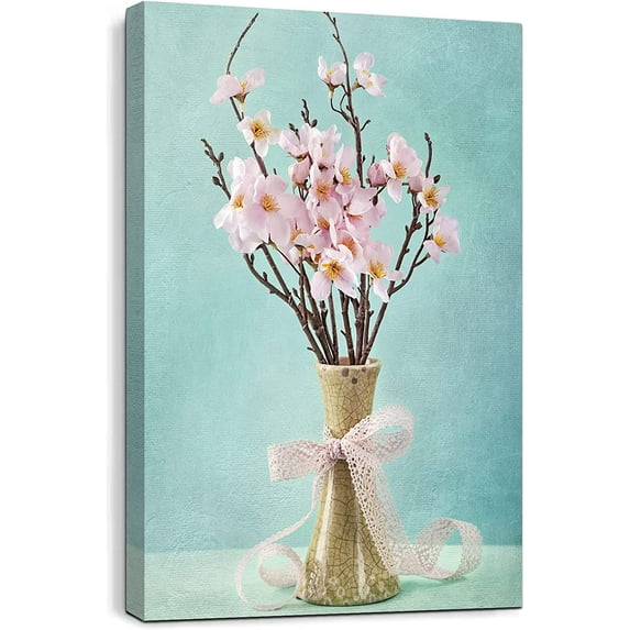 Bathroom Decor Wall Art Bathroom Pictures Botanical Wall Art, Pink Flower Wall Decor for Bedroom Living Room Wall Decor Painting Picture Artwork Wood Wall Art Easy to Hang Size 12x16inches