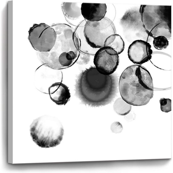 Bathroom Decor Wall Art Black and White Bubbles Prints Pictures Framed Canvas Artwork Wall Art for Bedroom Kitchen Office Modern Ink and Wash Painting Decorations Size 14x14 inches Ready to Hang