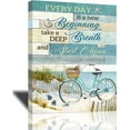 thumbnail image 1 of Bathroom Decor Wall Art Blue Beach Coastal Pictures Bicycle Sea Turtle Flowers Canvas Painting Seascape Ocean Theme Poster Beach Motivational Quotes Framed Artwork for Bathroom Bedroom 12"x16", 1 of 6