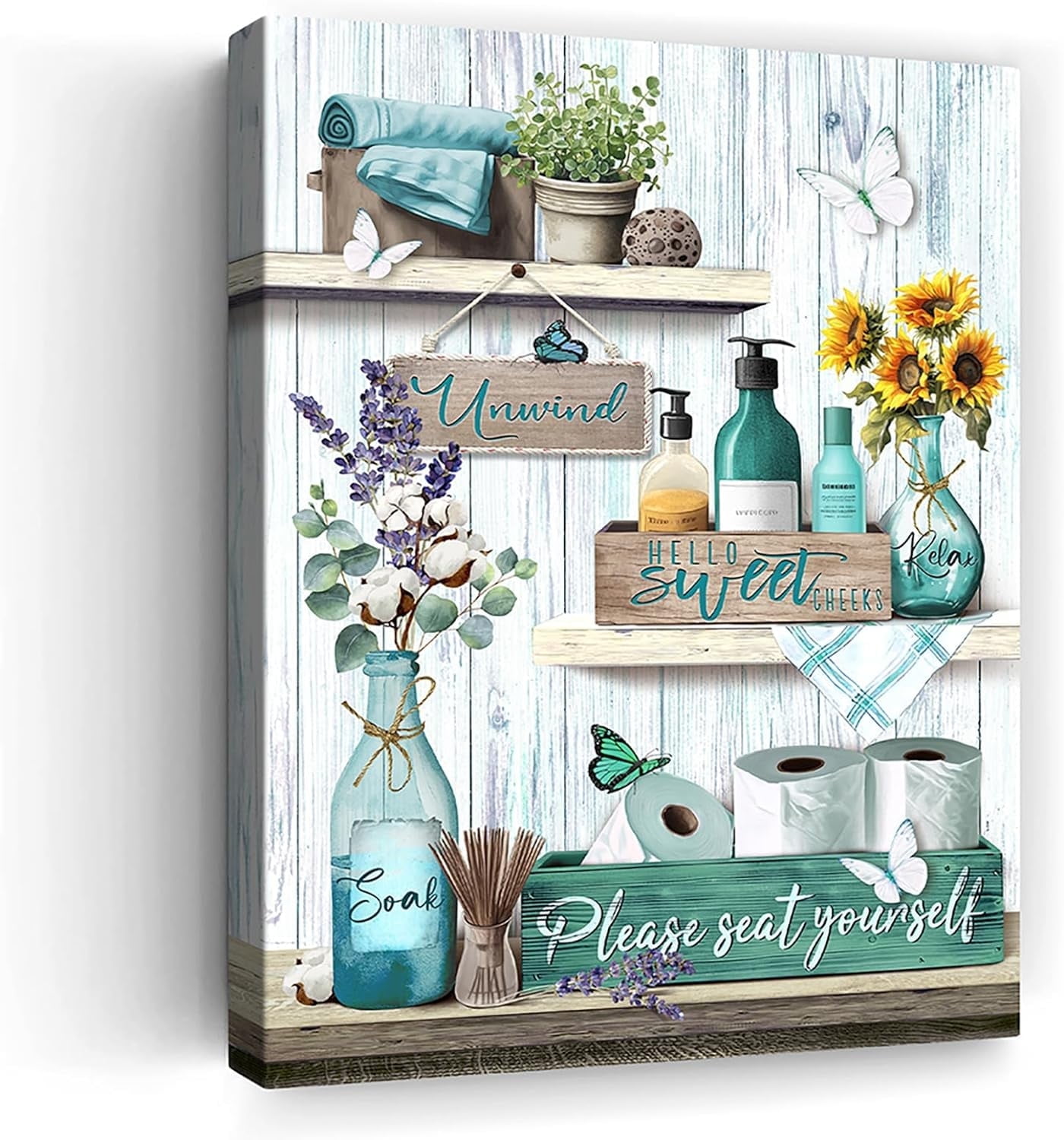 Bathroom Decor Wall Art Blue Beach Picture Ocean Theme Flower Canvas ...