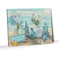 thumbnail image 1 of Bathroom Decor Wall Art Blue Beach Picture Ocean Theme Flower Canvas Print Modern Coastal Seascape Painting Framed Bathroom Pictures Canvas Painting Teal Bedroom Kitchen Art Home Decorations 12"x12", 1 of 6