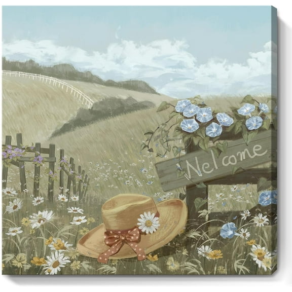 Bathroom Decor Wall Art Blue Beach Picture Ocean Theme Flower Canvas Print Modern Coastal Seascape Painting Framed Seaside Artwork Floral Daisy in Indian Vase for Home Sea Lake Bedroom 16x16inch